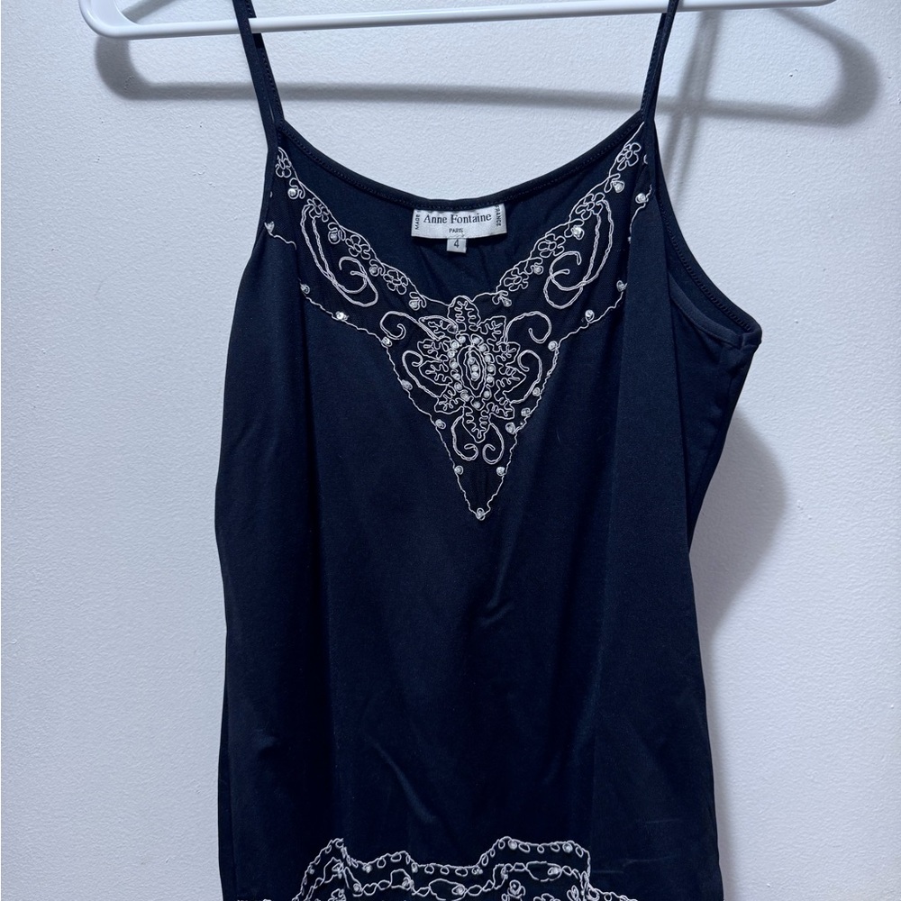 Anne Fontaine Black Camisole with White Embroidery